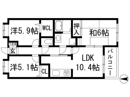 エーデル雲雀丘二番館(3LDK/3階)の間取り写真
