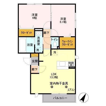 ディア ヴェルジュB(2LDK/2階)の間取り写真