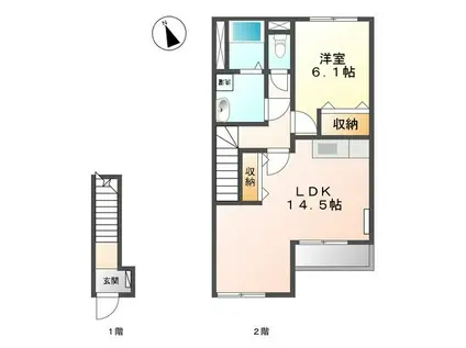 ソレイユ元宮I(1LDK/2階)の間取り写真