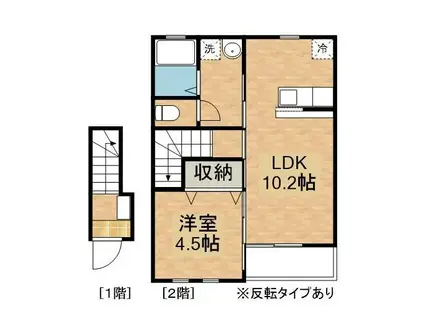 ソラールA棟(1LDK/2階)の間取り写真