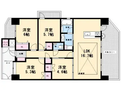 ウイング三滝観音台(4LDK/13階)の間取り写真