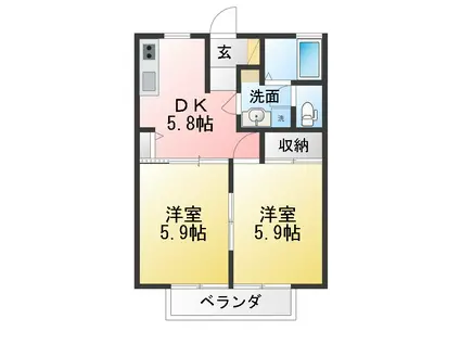 アドバンテージ B棟(2DK/1階)の間取り写真