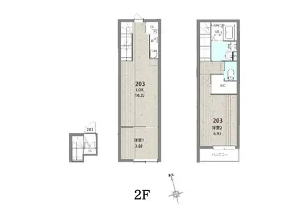 ミハス中野新井薬師Ⅱ(2LDK/2階)の間取り写真