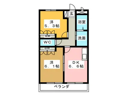 エバー・プレイス B(2DK/1階)の間取り写真