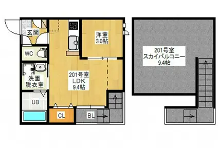 GRANDTIC ARIETTA 2GR庚午2(1LDK/2階)の間取り写真