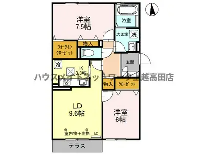 グランディール B棟(2LDK/1階)の間取り写真