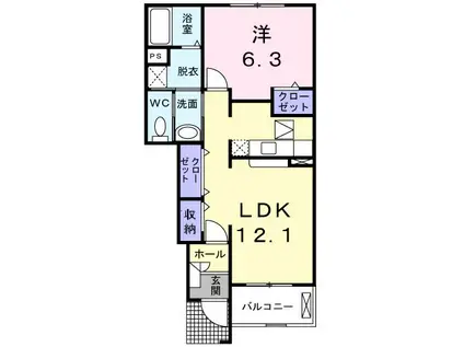 ラックヴィラB(1LDK/1階)の間取り写真