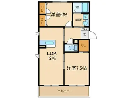 シャーメゾン浜田(2LDK/1階)の間取り写真