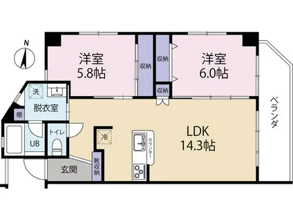 パークテラス鏡原(2LDK/3階)の間取り写真
