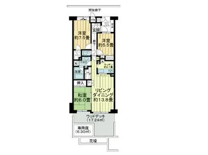 パークコリーナ上大岡 アジュールコート(3LDK/1階)の間取り写真