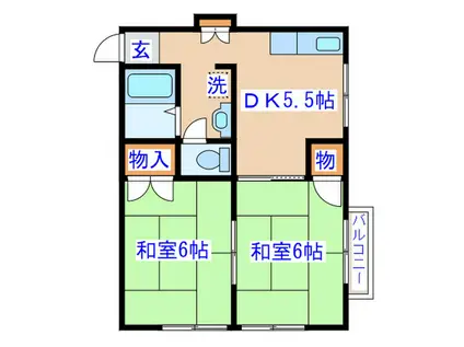 アメニティーゾーンあけぼの(2DK/2階)の間取り写真