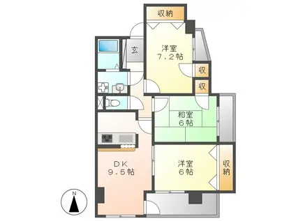 サムティイースト白壁(3DK/9階)の間取り写真