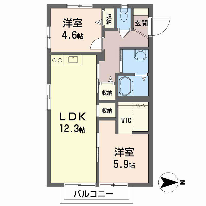 ヴィバーチェ椋野I棟(2LDK/1階)の間取り写真