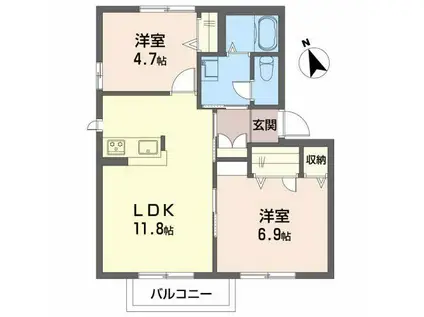 ガーデンパレス C棟(2LDK/1階)の間取り写真