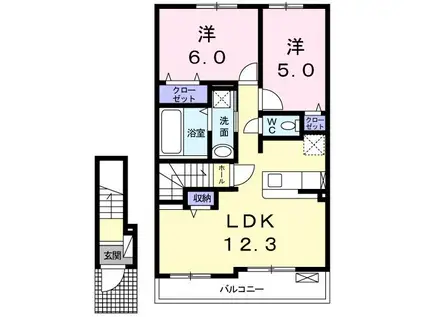 ブラフト ハウス(2LDK/2階)の間取り写真