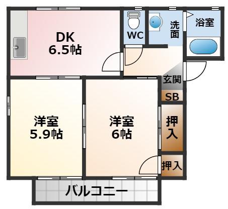ベルエール甲子園(2DK/1階)の間取り写真