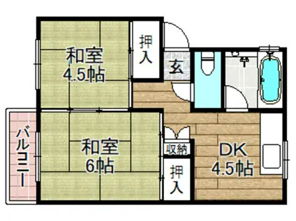 マンション水無瀬(2DK/4階)の間取り写真