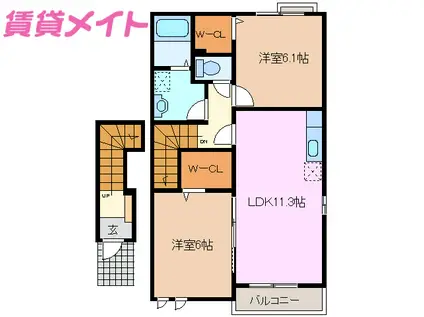 モルゲン ロートI(2LDK/2階)の間取り写真