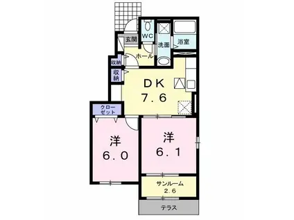 アルカンシエル(2DK/1階)の間取り写真