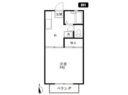 東矢口コーポ 201(1K/2階)の間取り写真