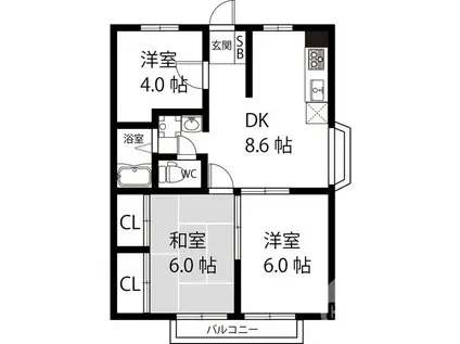 リベラル深阪B棟(3DK/2階)の間取り写真
