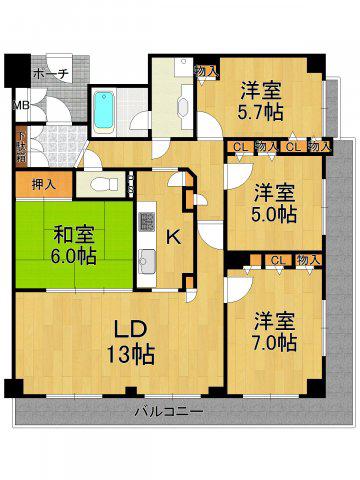 イトーピア苦楽園樋之池町(4LDK/4階)の間取り写真