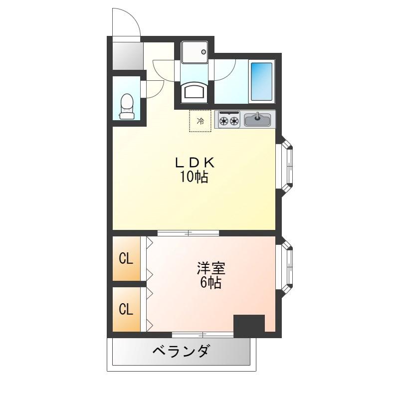 リヴェルFUJI(1LDK/4階)の間取り写真