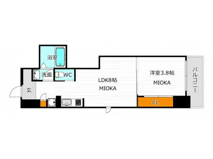 クローバー・レジデンス桑津(1LDK/2階)の間取り写真