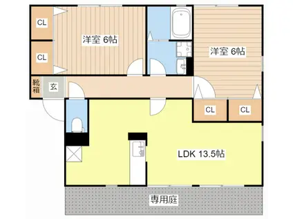 ドリームスクエアF棟(2LDK/1階)の間取り写真