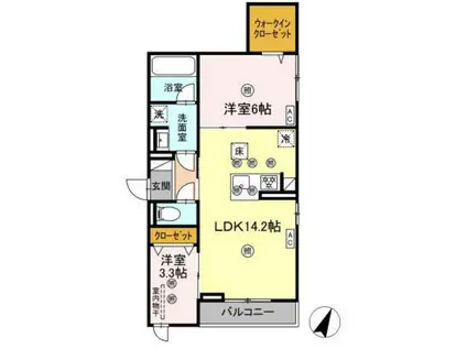 D-AXIS旭 B棟(2LDK/3階)の間取り写真