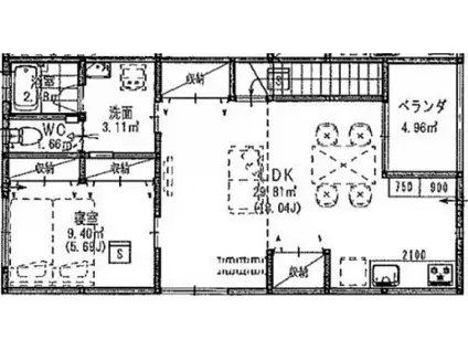 MOCHA(1LDK/2階)の間取り写真