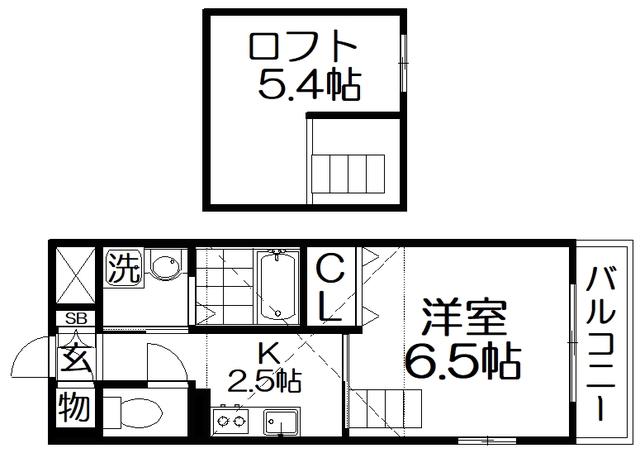 SUN BELL&寝屋川(1K/2階)の間取り写真
