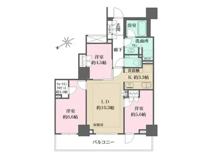 ザ・パークハウス三田ガーデン(3LDK/9階)の間取り写真