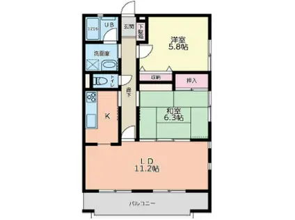 ラ・メール弥勒寺(2LDK/3階)の間取り写真