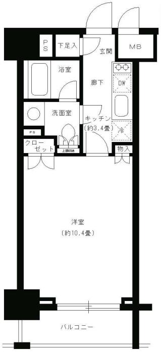 パークキューブ神田(1K/3階)の間取り写真