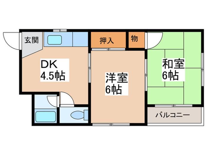 シャトルハリマ(2DK/4階)の間取り写真