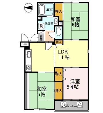 イーストヒルズ平野(3LDK/3階)の間取り写真