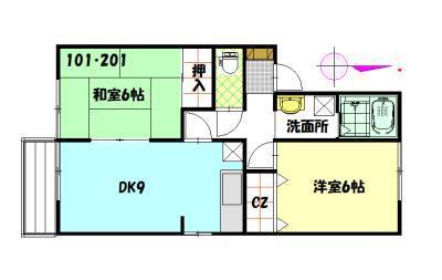 セジュール三和(2DK/1階)の間取り写真