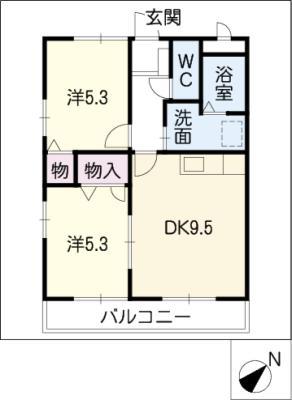 ボヌール東水代(2DK/2階)の間取り写真