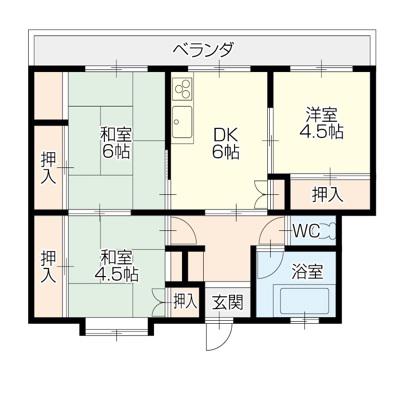 コーポ北吉津(3DK/2階)の間取り写真