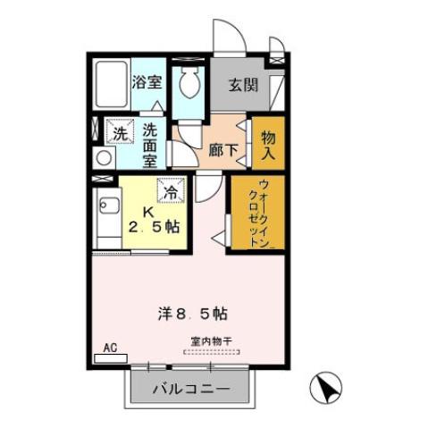 パルティールパレスB棟(1K/2階)の間取り写真