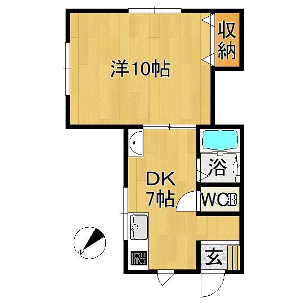 ドルチェ桜川B(1DK/2階)の間取り写真