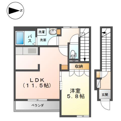 メゾン・カトレア弐番館(1LDK/2階)の間取り写真