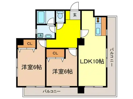 VILLA WISTARIA(2LDK/9階)の間取り写真