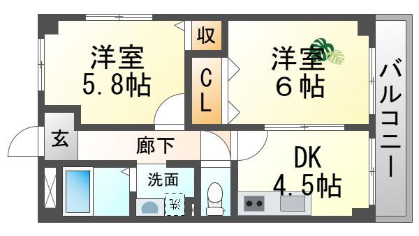 パステロ(2DK/1階)の間取り写真