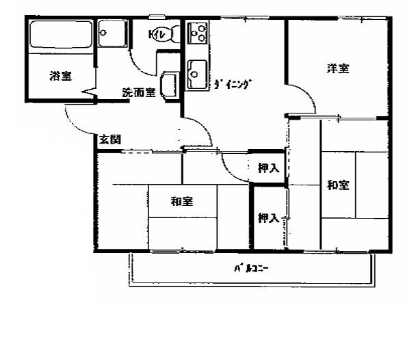 叶い坂 北棟(3DK/2階)の間取り写真
