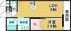 リアコート関大前II(1LDK/1階)の間取り写真