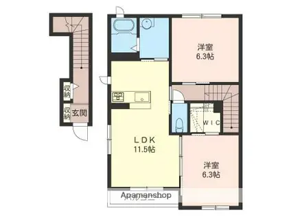 グランメール音路里(2LDK/2階)の間取り写真