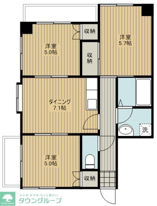 本住町マンション1番館(3DK/7階)の間取り写真
