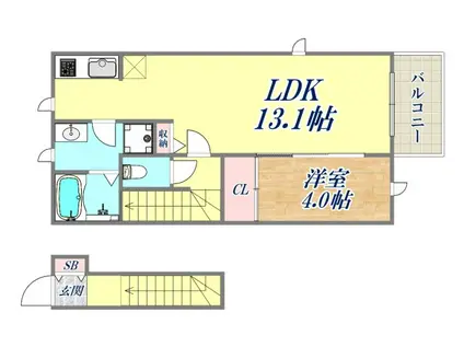 TRINITY DUO 塚口2(1LDK/2階)の間取り写真